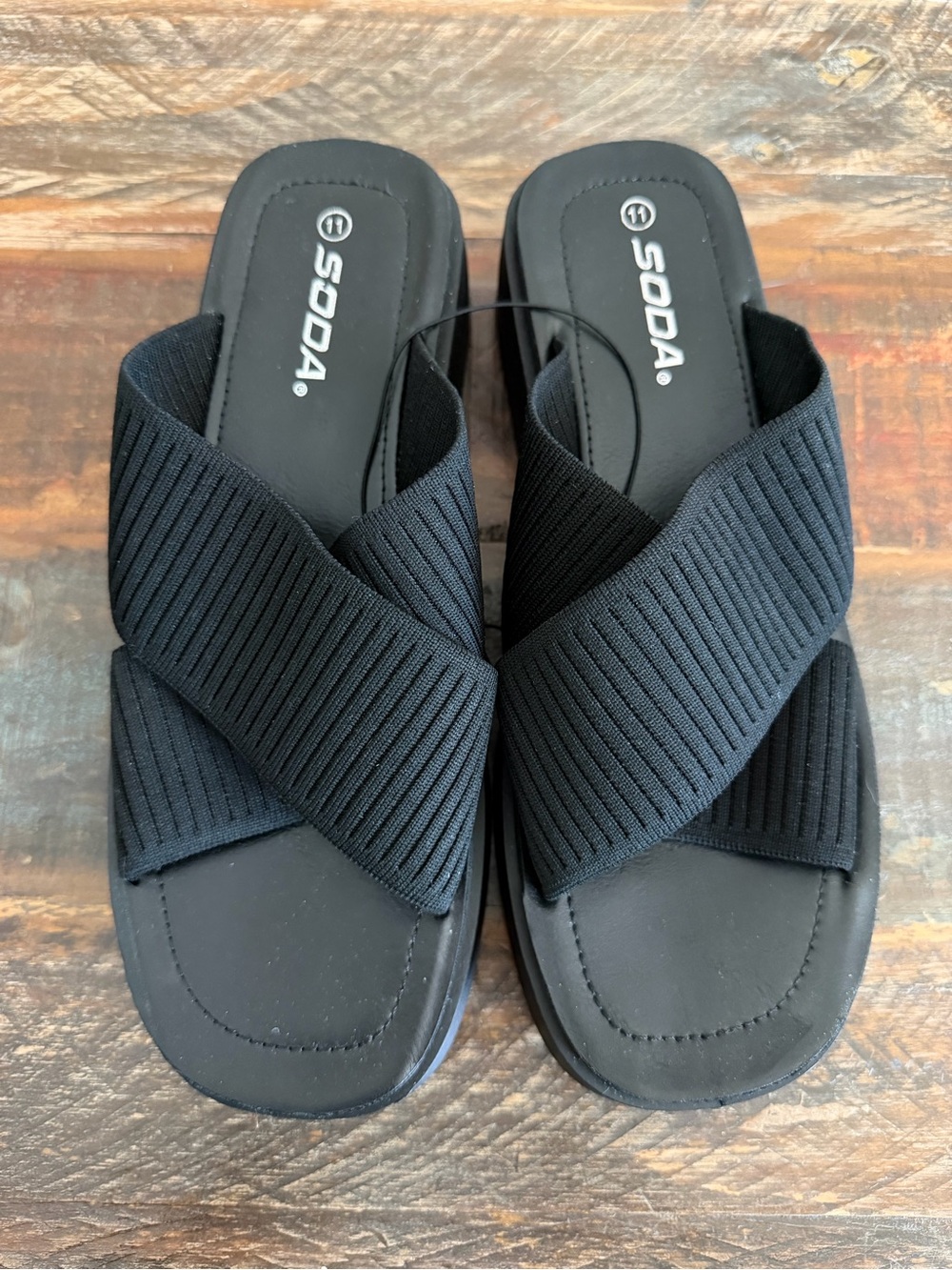 Soda Women’s 11 Black Crossover Slip On Stretch Wedge Sandals